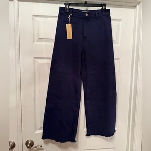 NEW current/elliott blue navy wide leg frayed pants size 26